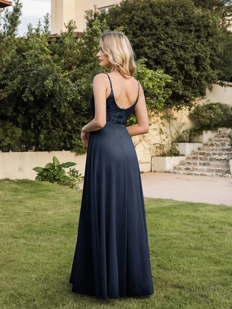 Robe invitée de mariage longue évasée à bretelles