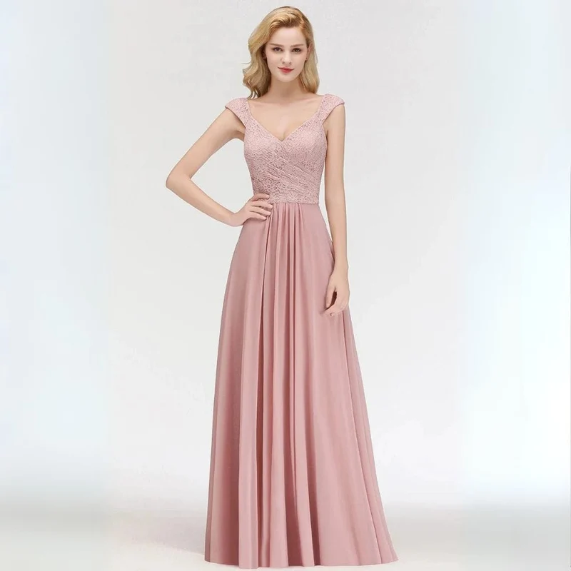 Robe demoiselle d'honneur longue rose poudré