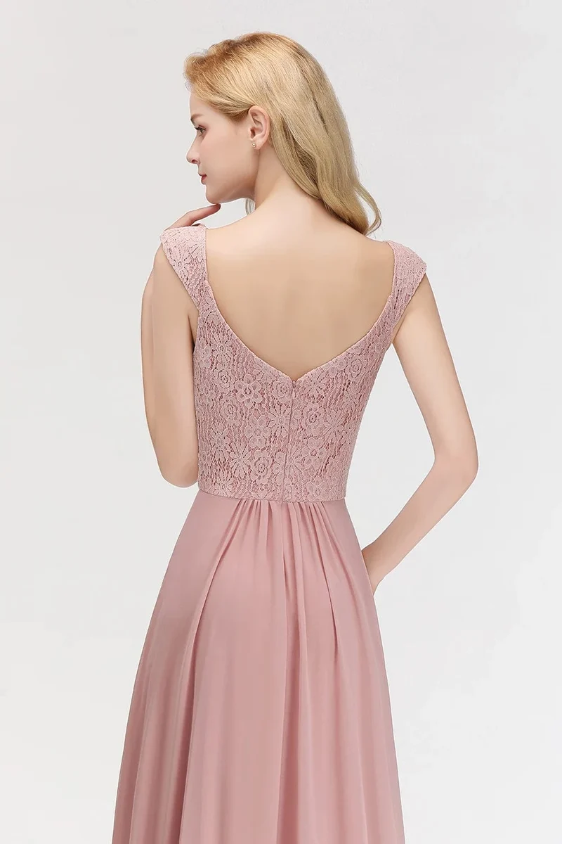 Robe demoiselle d'honneur longue rose poudré