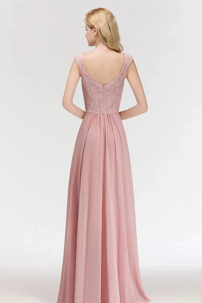 Robe demoiselle d'honneur longue rose poudré