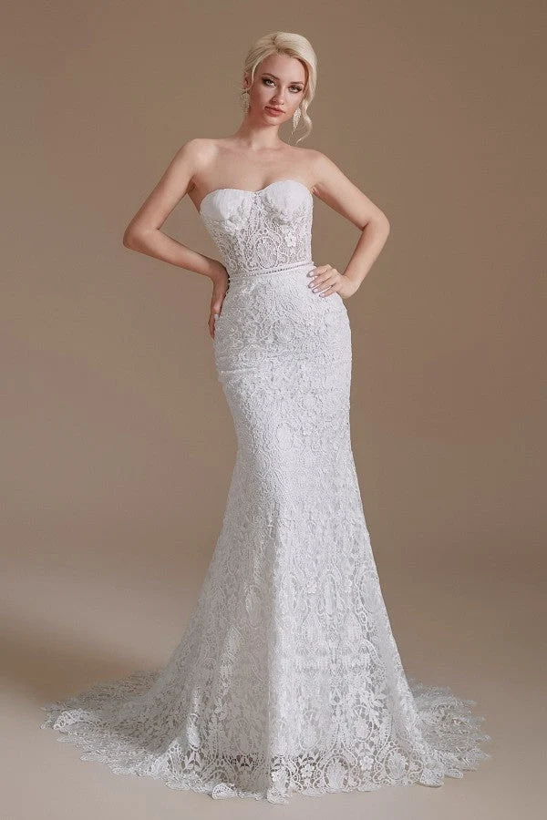 Robe de mariée élégante en dentelle sirène avec manches amovibles et décolleté en cœur