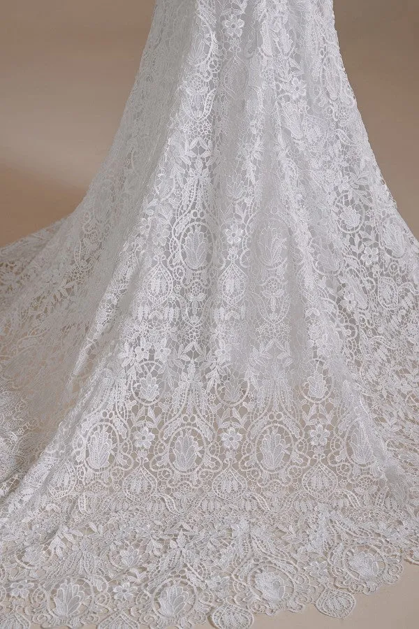 Robe de mariée élégante en dentelle sirène avec manches amovibles et décolleté en cœur