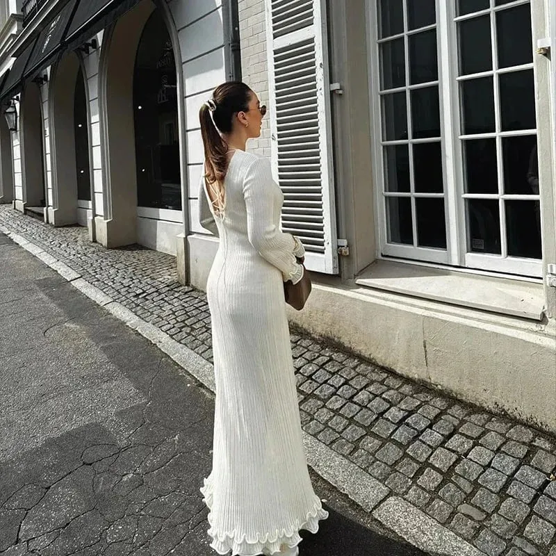 Robe blanche chic longue manches longues