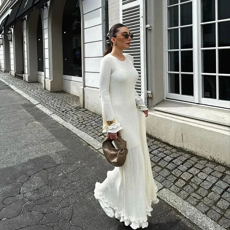 Robe blanche chic longue manches longues