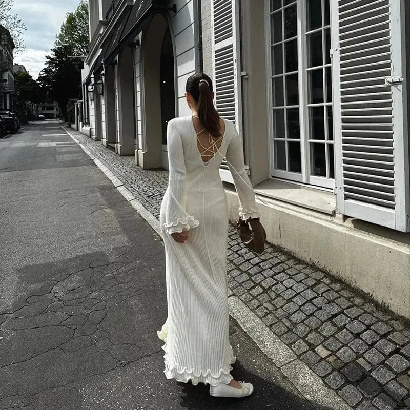 Robe blanche chic longue manches longues