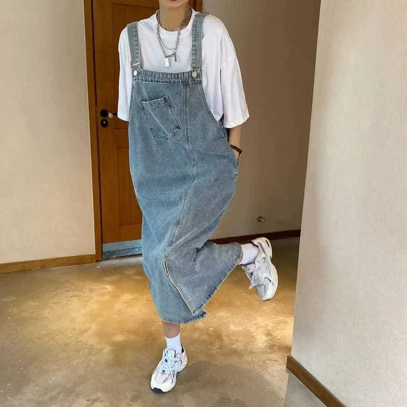 Robe casual salopette midi en jean