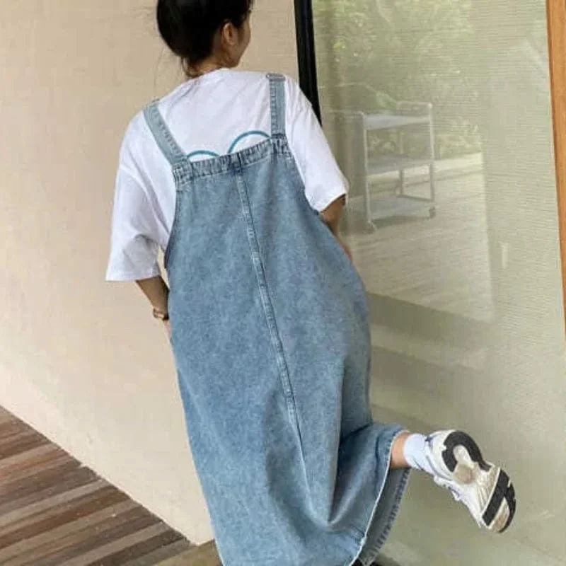 Robe casual salopette midi en jean