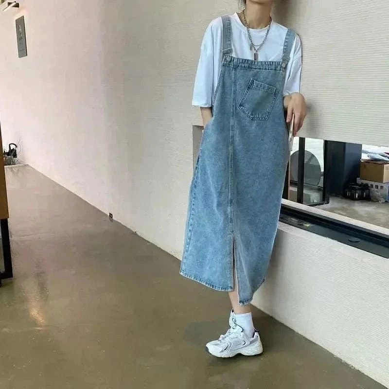Robe casual salopette midi en jean