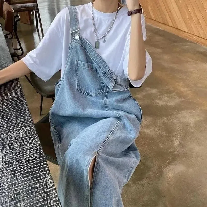 Robe casual salopette midi en jean