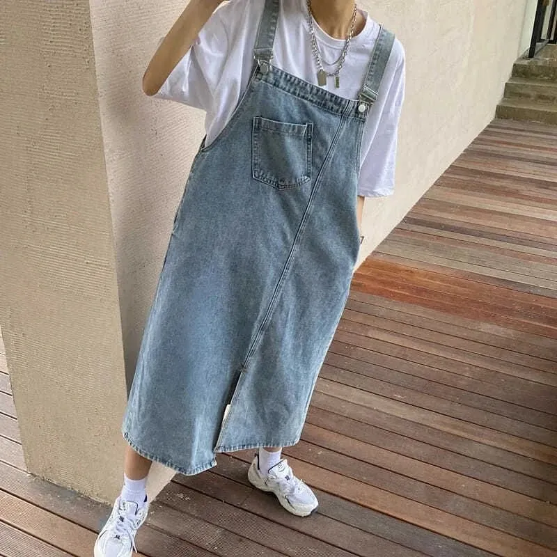 Robe casual salopette midi en jean