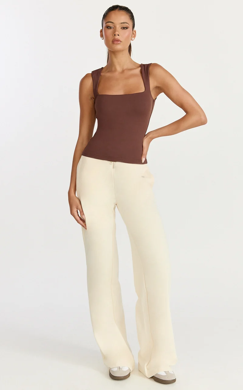 Ophelia Top - Square Neck Jersey Top in Chocolate
