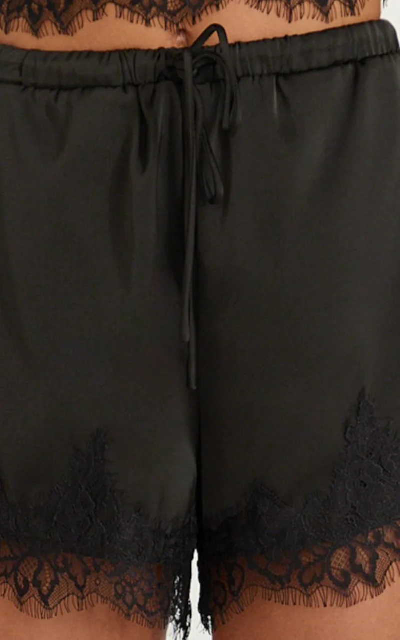 Ava Shorts - Lace Trim Elasticated Waist Shorts in Black
