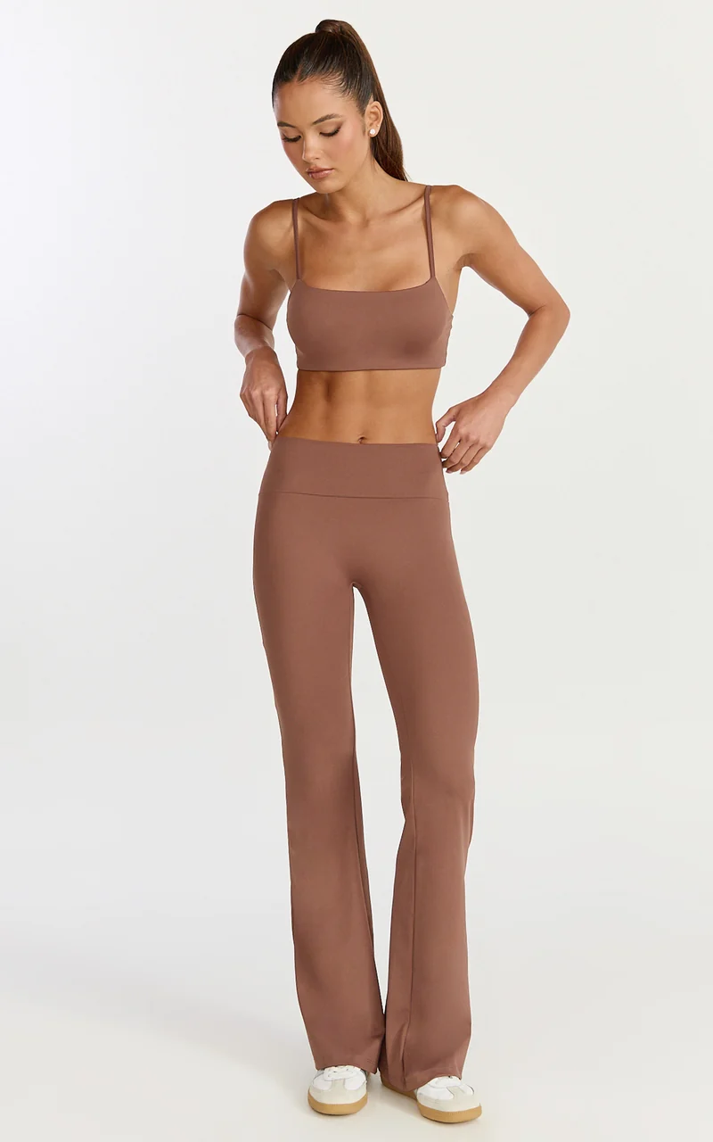 Aurora Pants - High Waist Flared Leggings in Cocoa Bean