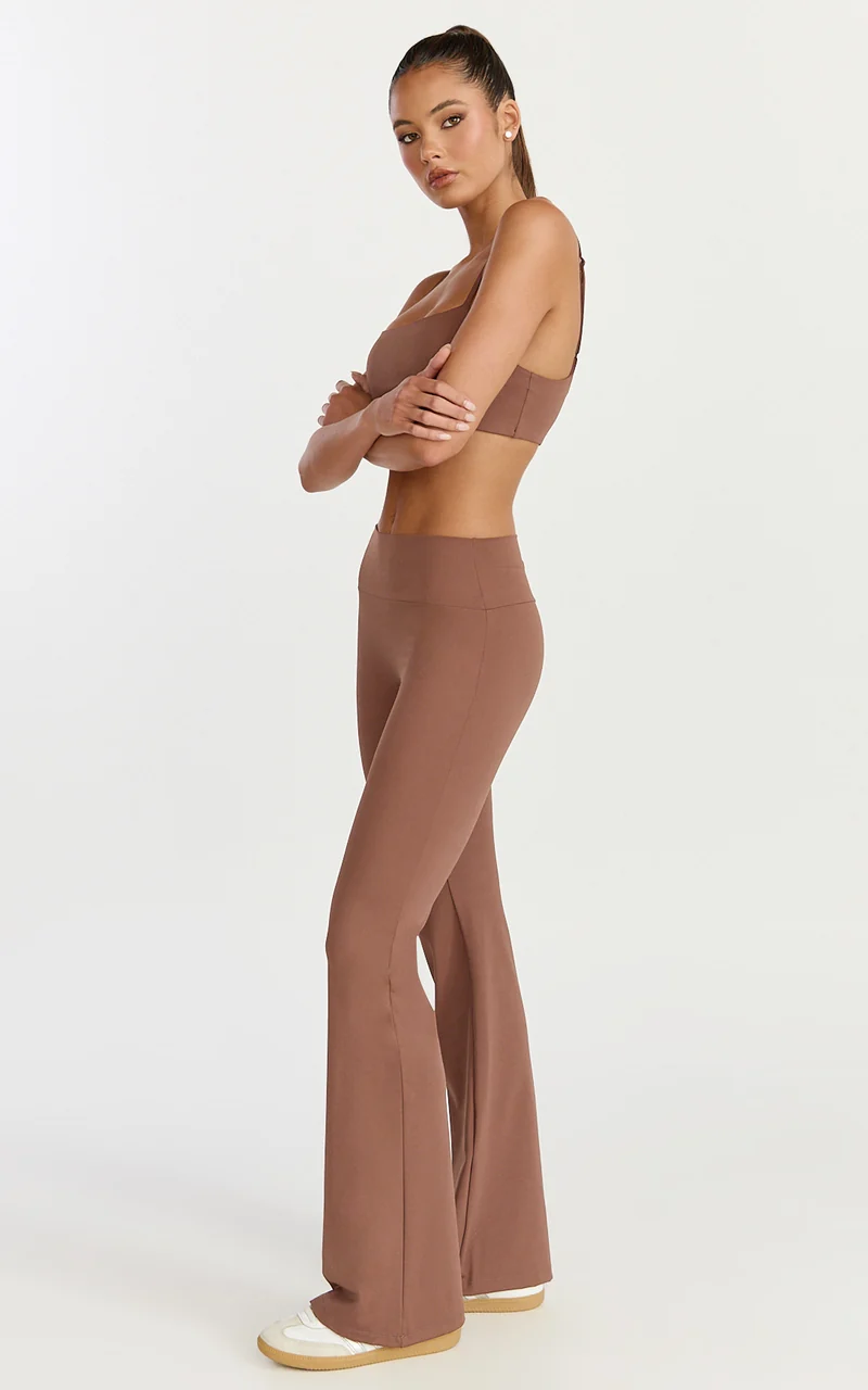 Aurora Pants - High Waist Flared Leggings in Cocoa Bean