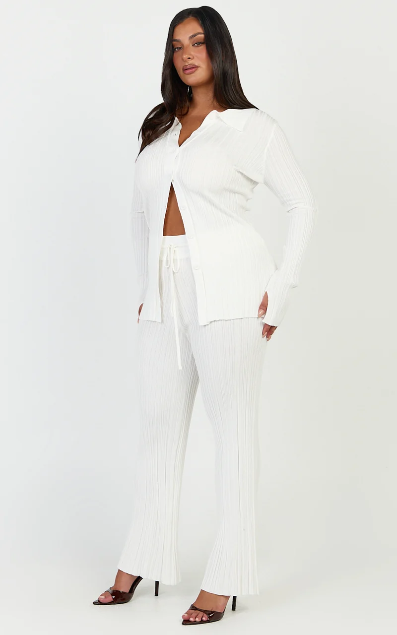Kelsey Pants - High Drawstring Waist Knit Pants in Cream