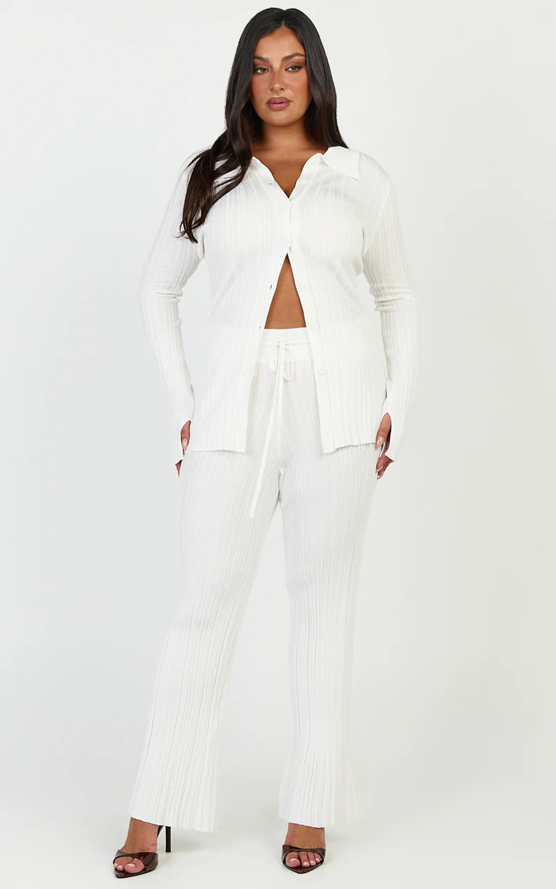Kelsey Pants - High Drawstring Waist Knit Pants in Cream