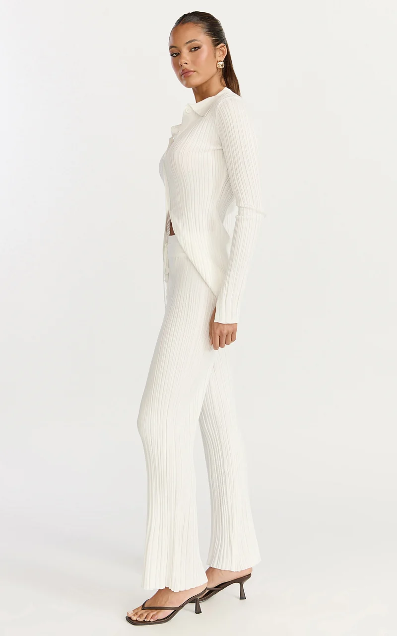 Kelsey Pants - High Drawstring Waist Knit Pants in Cream