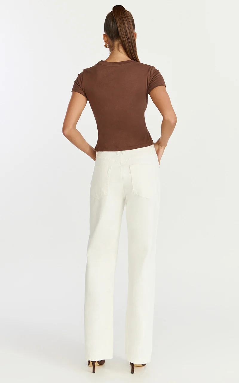Georgina Top - Crew Neck Short Sleeve Baby Tee in Chocolate