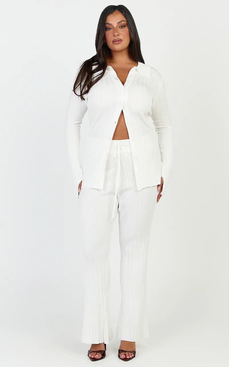 Kelsey Top - Button Through Long Sleeve Knit Top in Cream