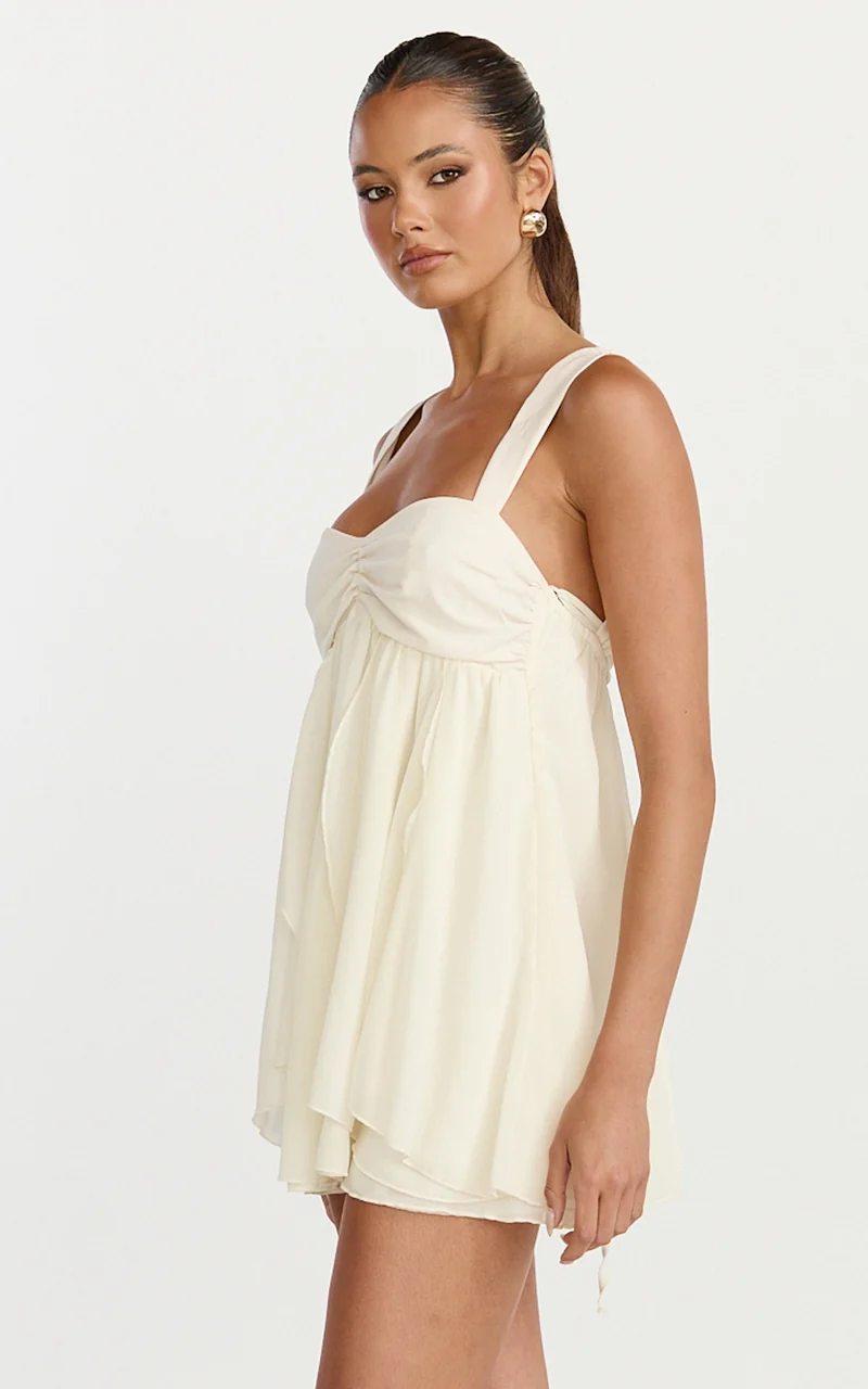 Juliette Mini Dress - Ruffle Fit And Flare Dress in Cream