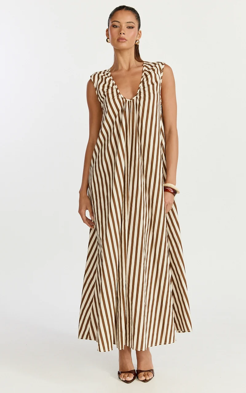 Raye Midi Dress - Sleeveless Dress in Chocolate