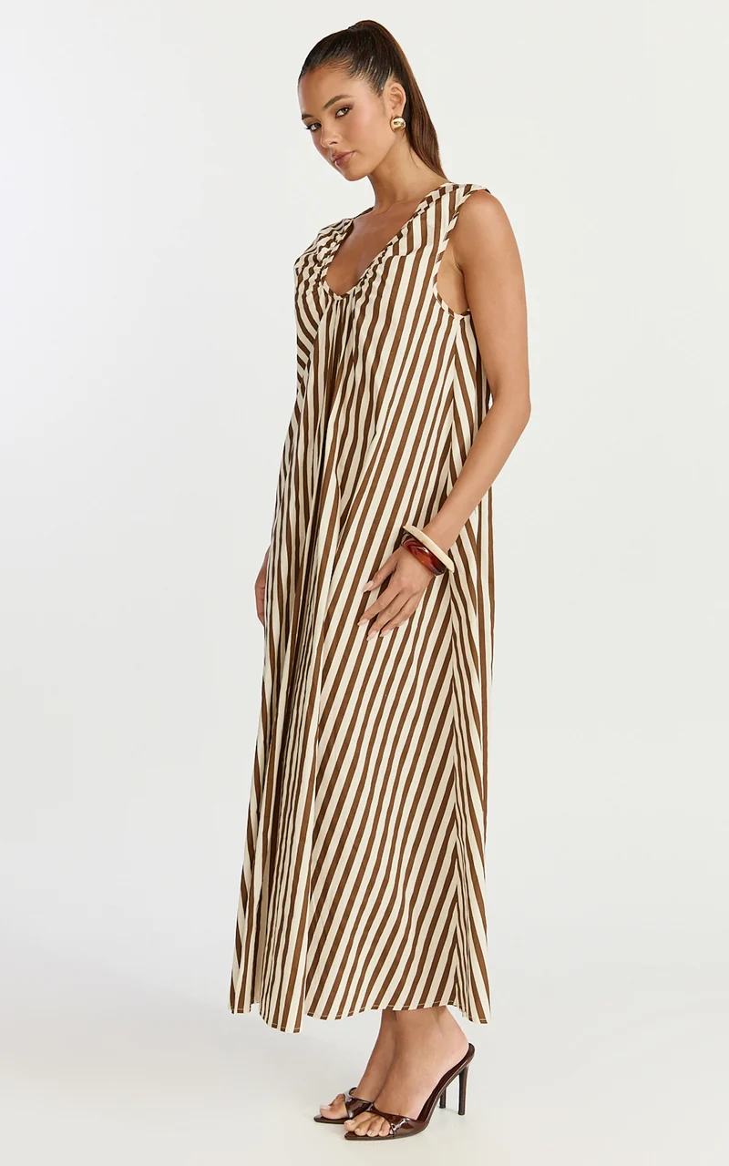 Raye Midi Dress - Sleeveless Dress in Chocolate