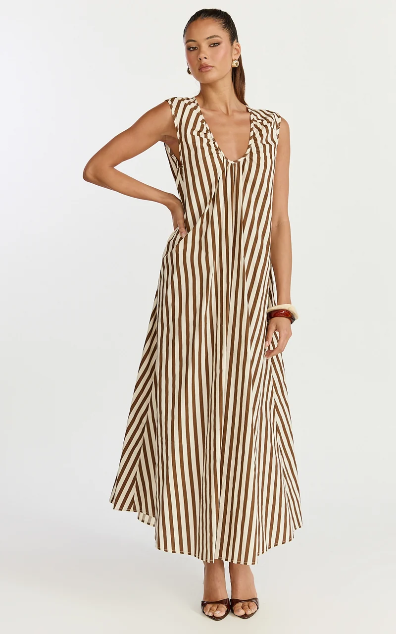 Raye Midi Dress - Sleeveless Dress in Chocolate