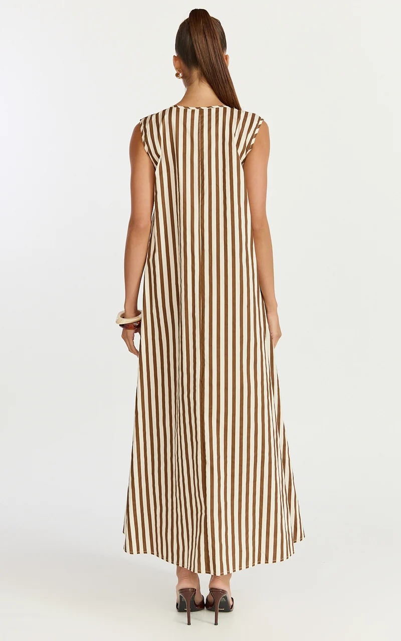 Raye Midi Dress - Sleeveless Dress in Chocolate