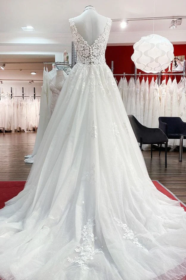 Robe de mariée trapèze longue en tulle et dentelle blanche à volants, accrocheuse pour la mariée