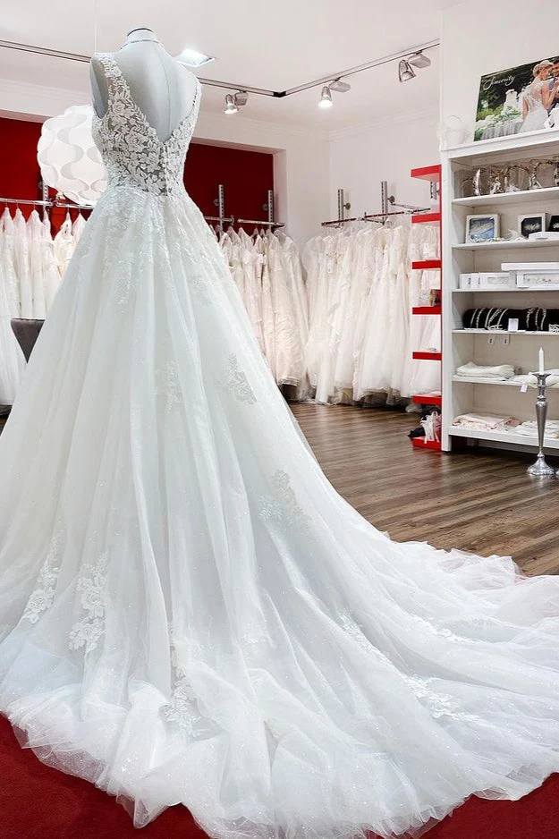 Robe de mariée trapèze longue en tulle et dentelle blanche à volants, accrocheuse pour la mariée