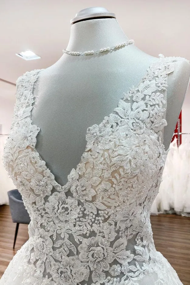 Robe de mariée trapèze longue en tulle et dentelle blanche à volants, accrocheuse pour la mariée