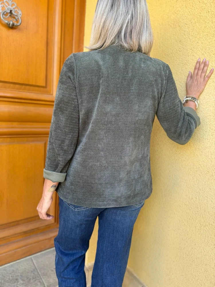 Veste tailleur en velours Sandra kaki
