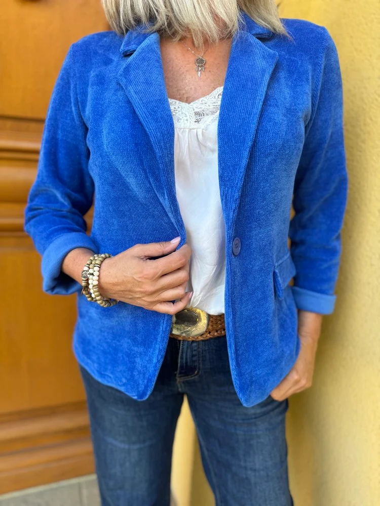 Veste tailleur en velours Sandra bleu roi
