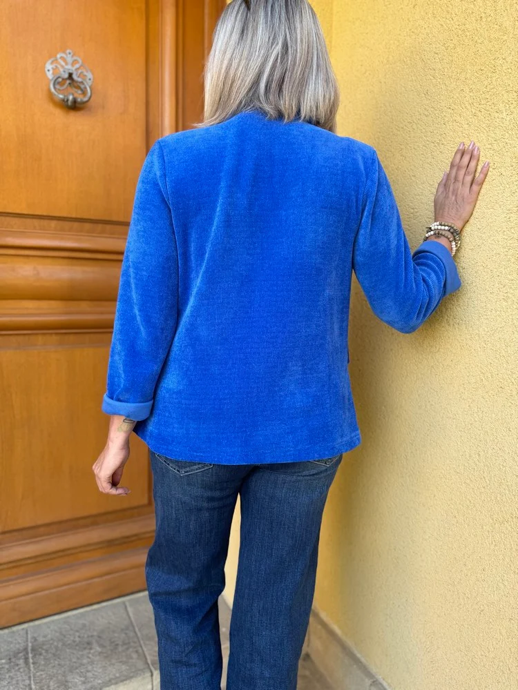 Veste tailleur en velours Sandra bleu roi