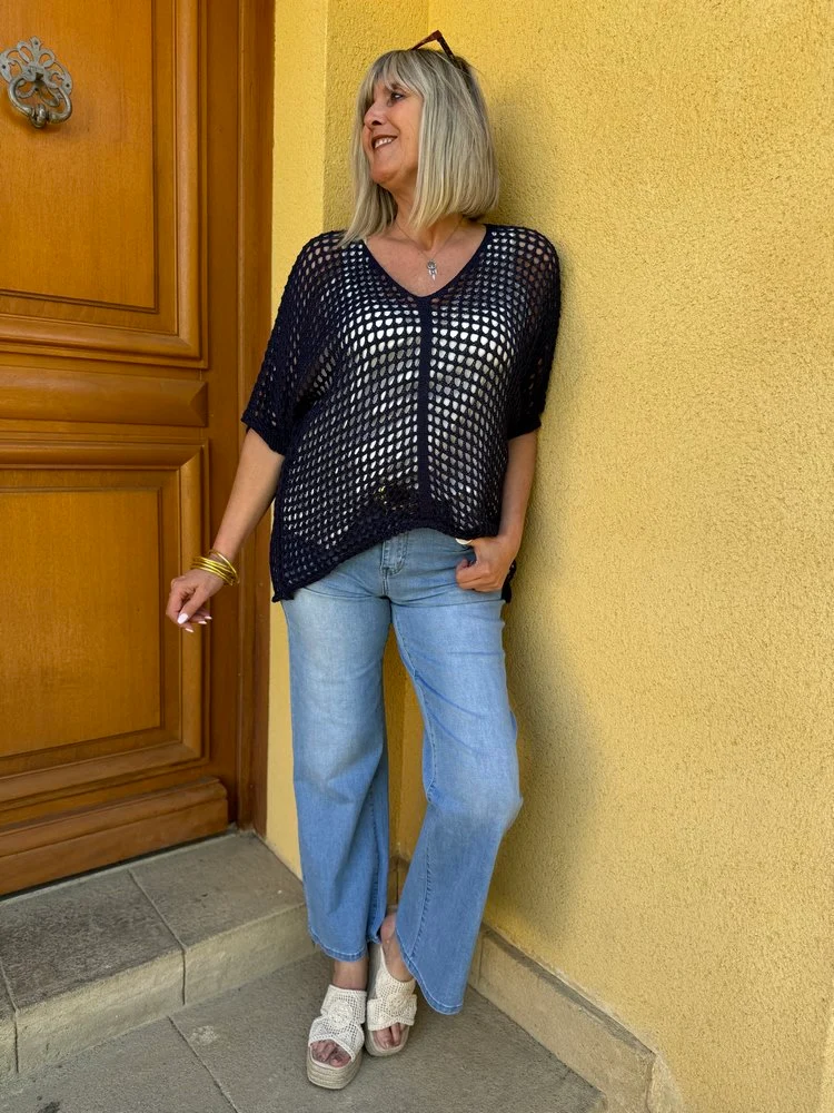 Pull ajouré Amelio bleu marine