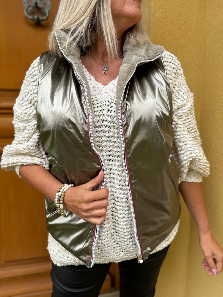 Veste fourrée Laura réversible sans manches bronze
