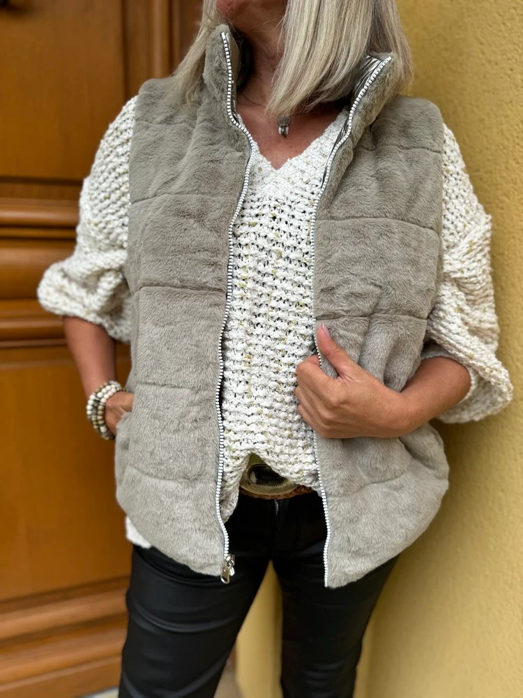 Veste fourrée Laura réversible sans manches bronze