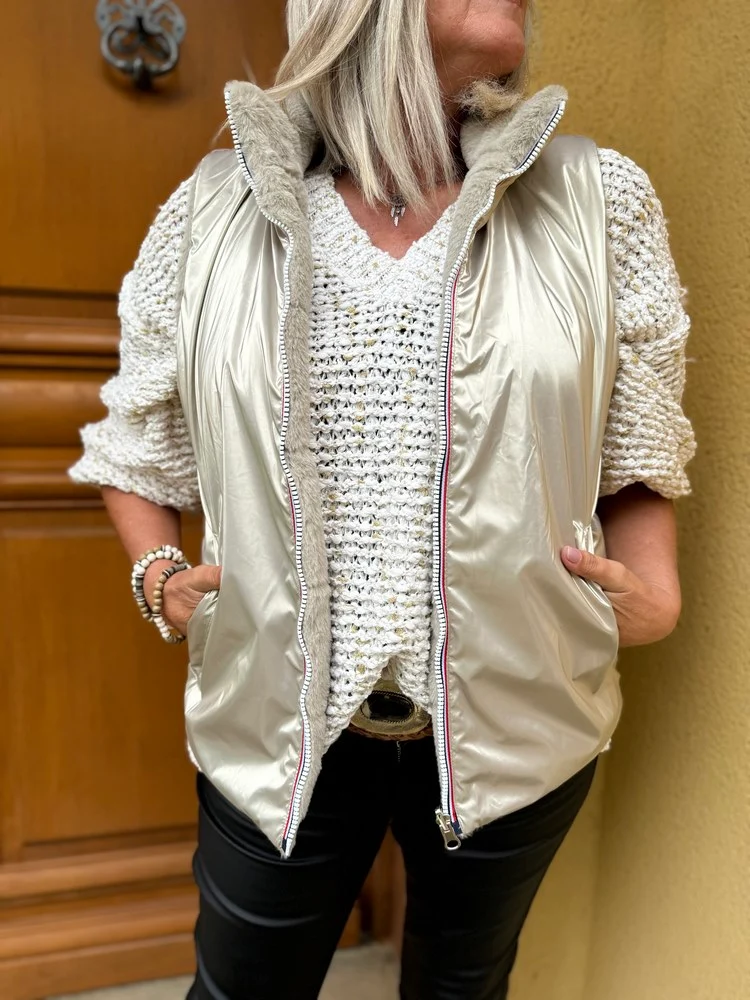 Veste fourrée Laura réversible sans manches doré