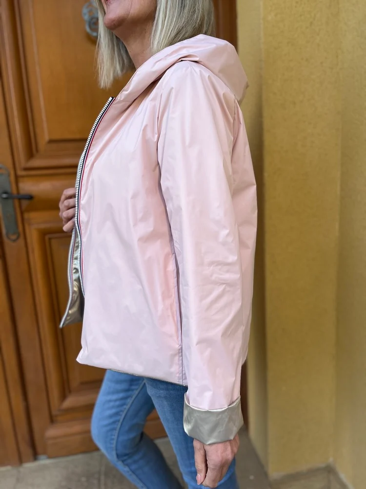 Veste imperméable Laura réversible courte rose et doré