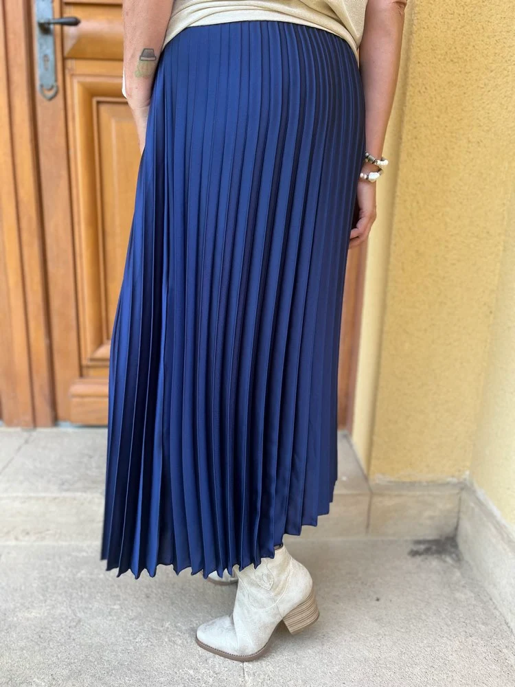 Jupe plissée satinée Jaya bleu marine