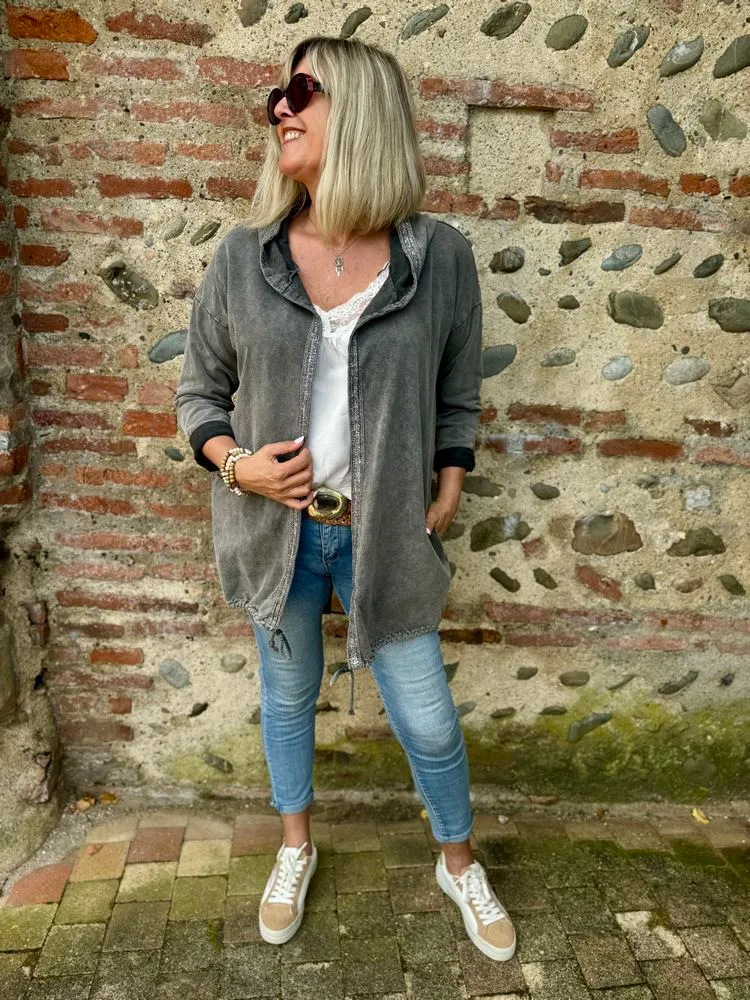 Veste Etoile à capuche gris délavé