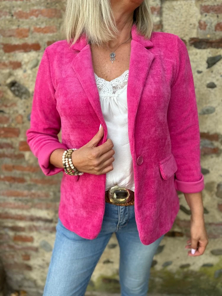 Veste tailleur en velours Sandra fuchsia