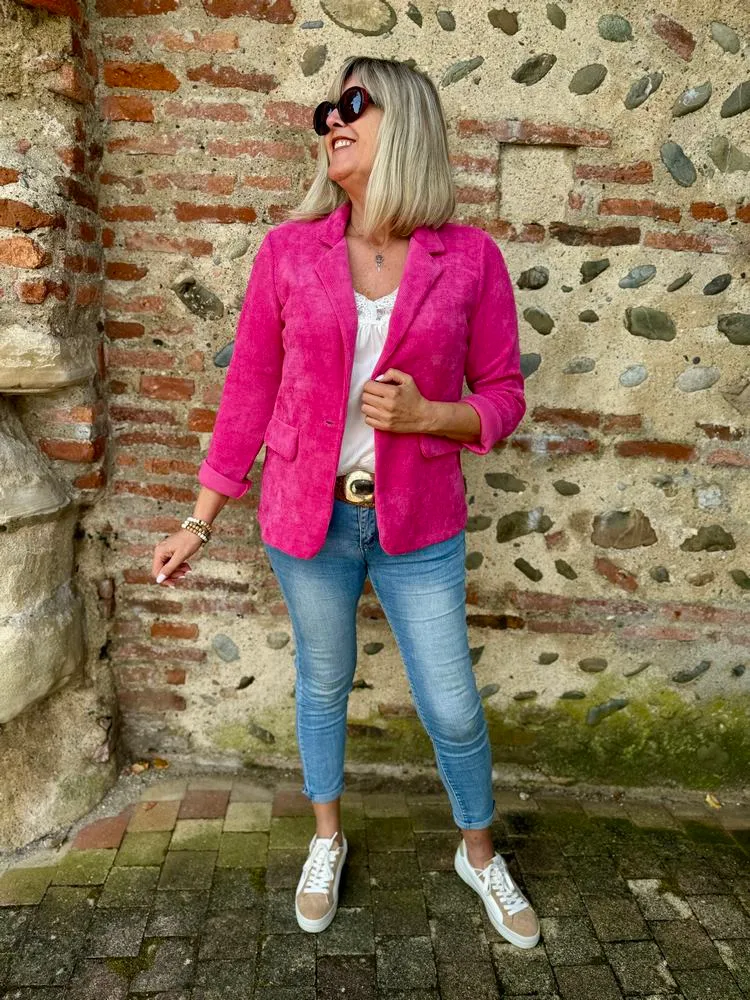 Veste tailleur en velours Sandra fuchsia