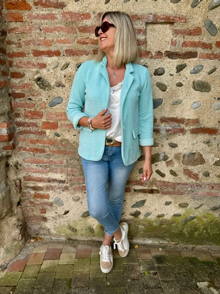 Veste tailleur en velours Sandra vert d'eau