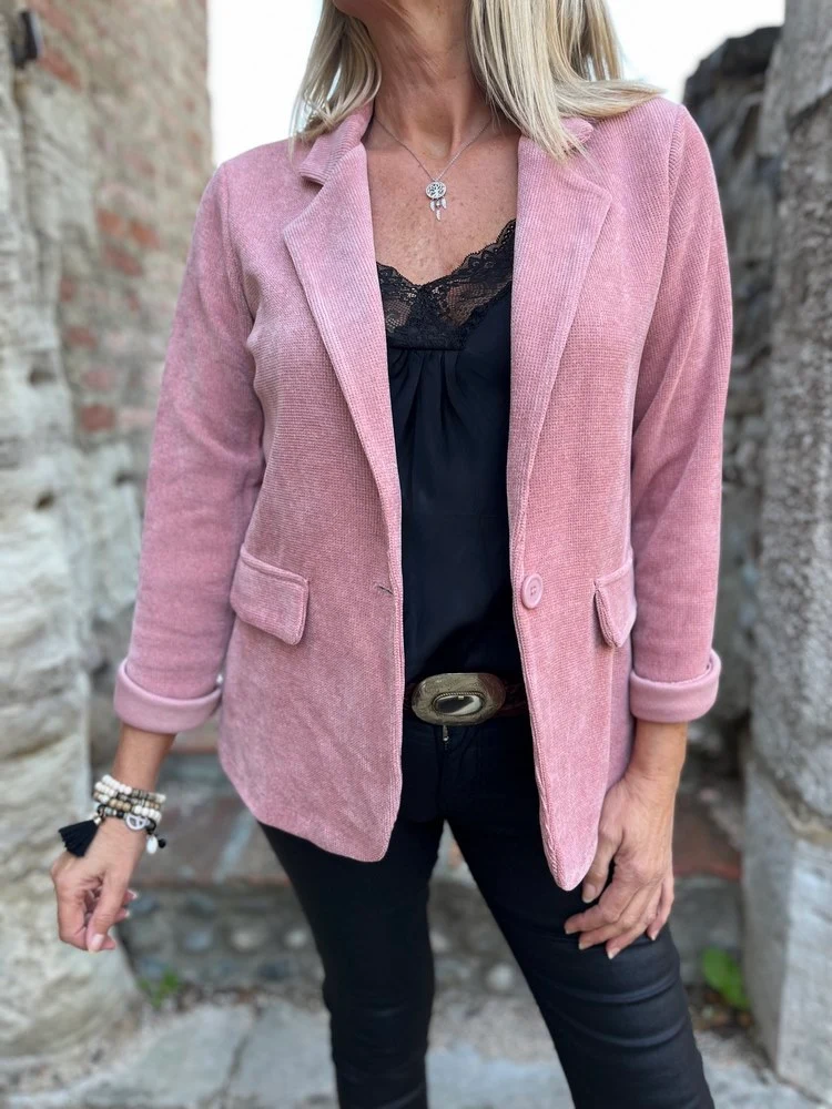 Veste tailleur en velours Sandra vieux rose