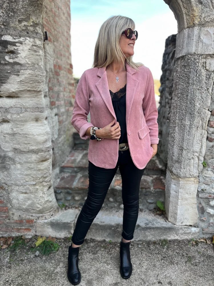 Veste tailleur en velours Sandra vieux rose