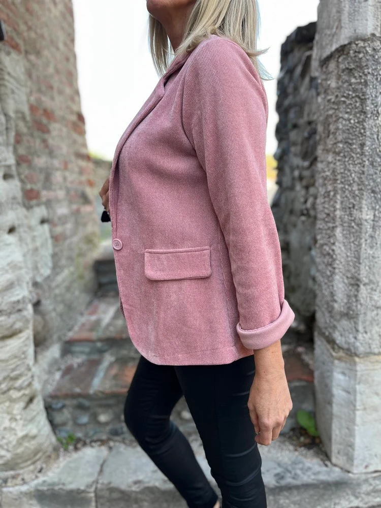 Veste tailleur en velours Sandra vieux rose