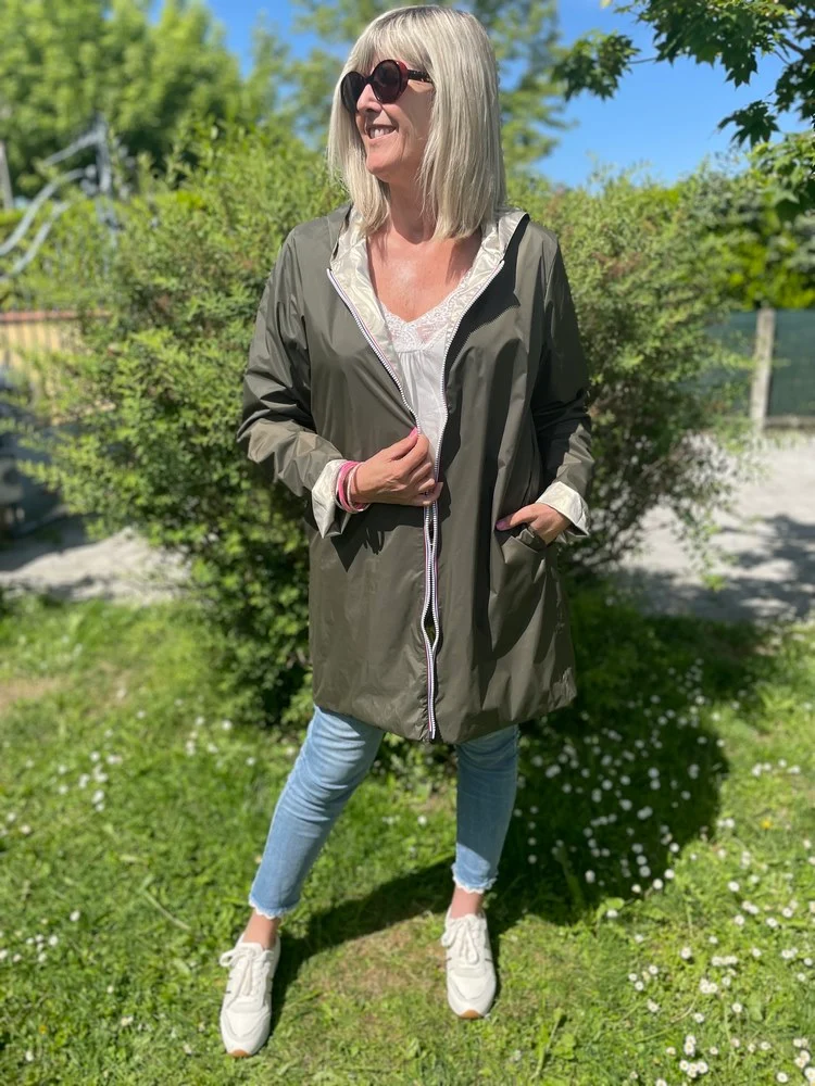 Veste imperméable Laura réversible longue kaki et doré