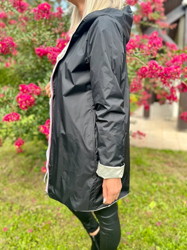 Veste imperméable Laura réversible longue noir et doré