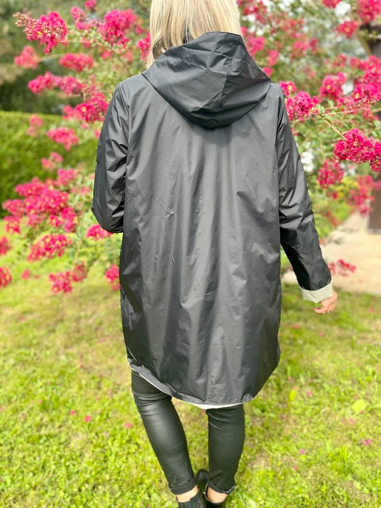 Veste imperméable Laura réversible longue noir et doré